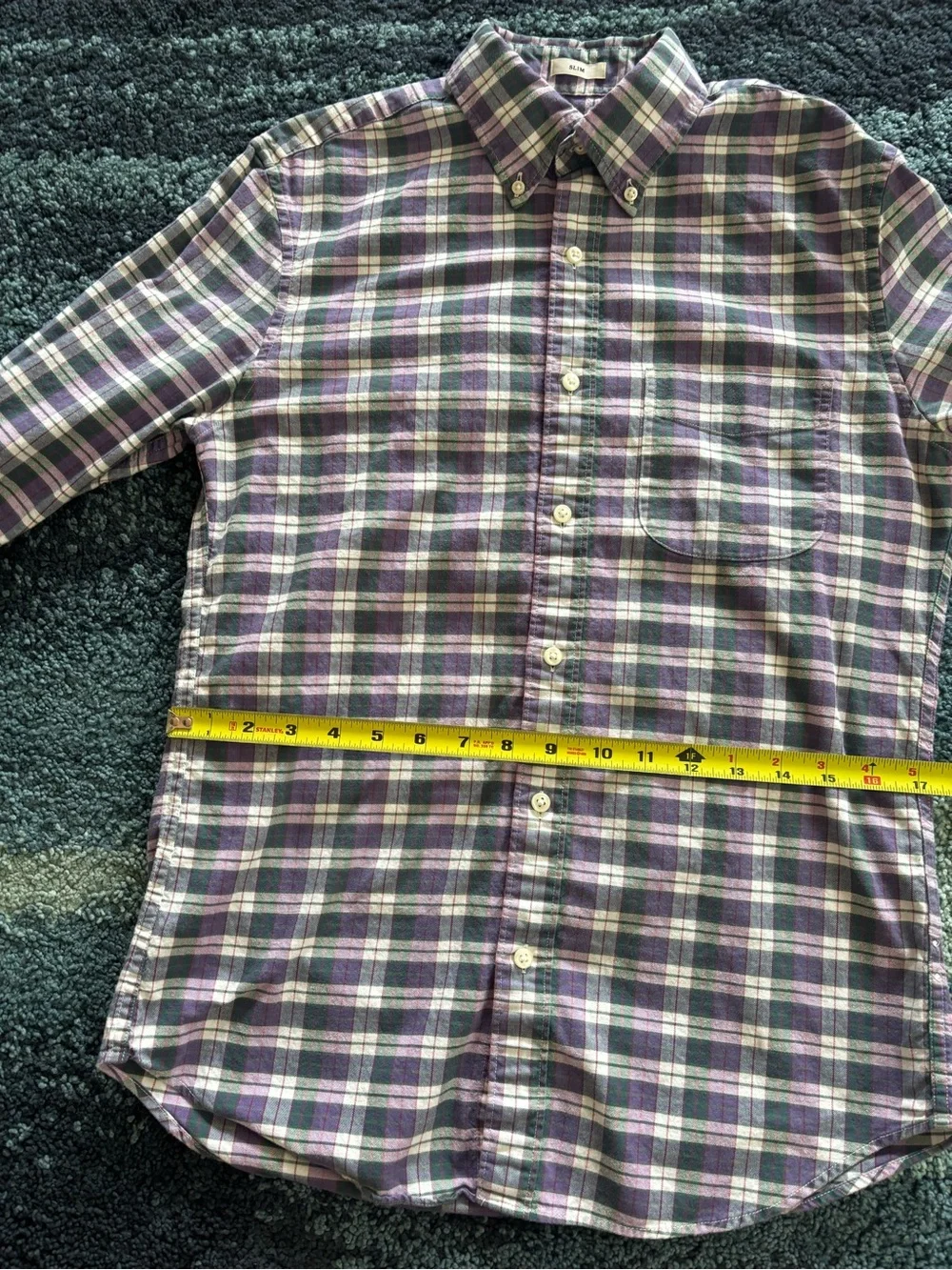 J. crew 100% cotton plaid green purple men’s button down collared oxford S slim